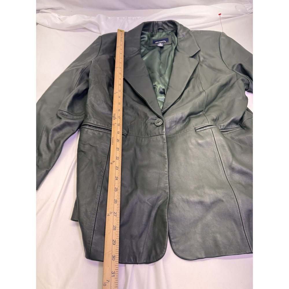 Denim and Company button up Leather Jacket Womens XL Lined Green western city - Picture 3 of 8